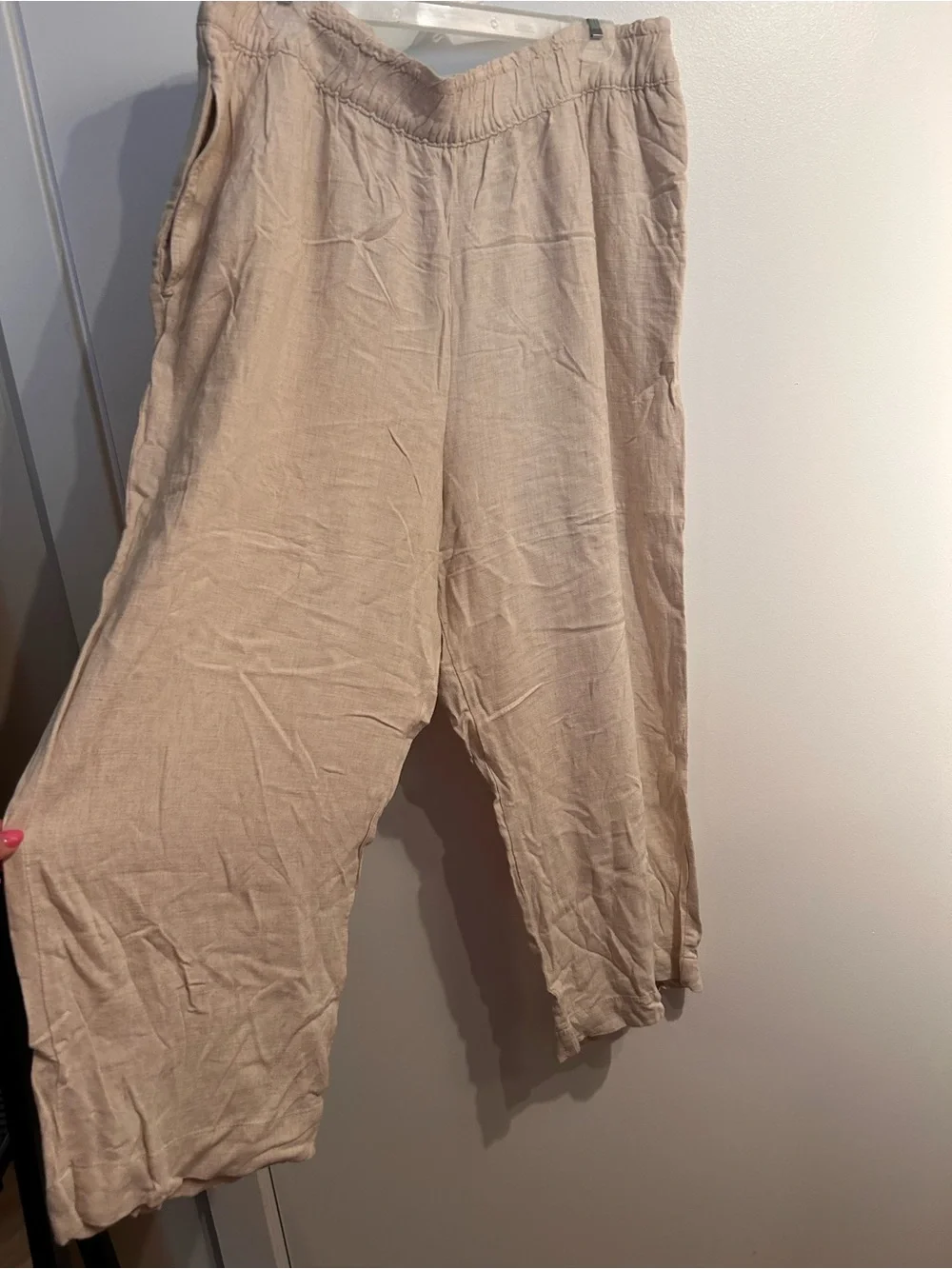 H&M Light Beige Linen-Look Wide Leg Pants